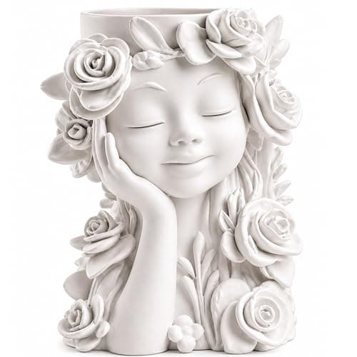 Image of Flower Face Planter Vase – Aesthetic Girl Head Plant Pot, Decorative Indoor Shelf Ornament, Elegant Home Décor Gift for Her, Bedroom & Living Room Styling