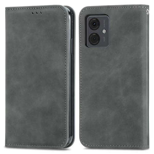 Image of Wuhaizher For Motorola Moto G14 Case Leather Wallet Book Flip Folio Stand View Full Protection Cover with Stand Card Slots Magnetic Closure Compatible with Motorola G14 Phone Cases Shockproof, Grey