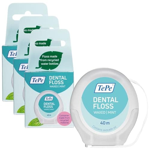 Image of TePe Dental Floss, pfas Free Floss, Multiple Threads and Increase Surface for a Gentle and efficient Cleaning Between Teeth, for no to Narrow Gaps (Pack of 3)