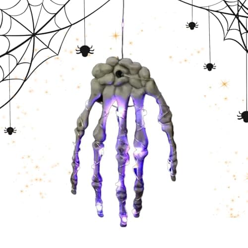 Image of Qfdiwr Scary Hand Skeleton Halloween | Skull Hand Model - Gothic LED Ornament for Home Decor Wall Garden Cemetery Bedroom