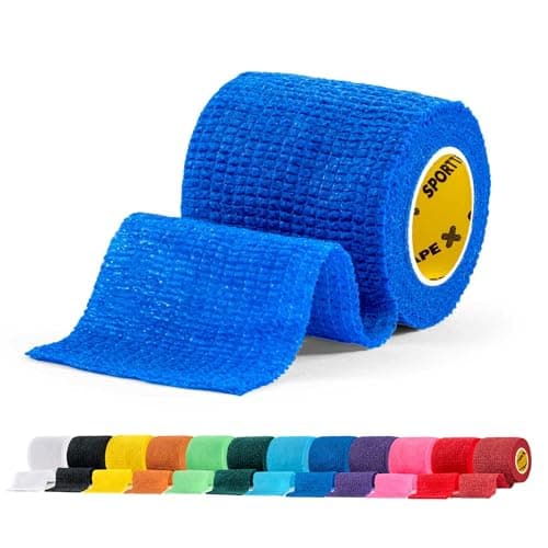 Image of SPORTTAPE Football Sock Tape, 5cm x 4.5m, Blue - Self-Adhesive Cohesive Bandage, Compression Wrap & Sports Stretch Tape for Ankles, Joints, Socks, Vet & Pet Wrap for Dogs, Horses - Single Roll