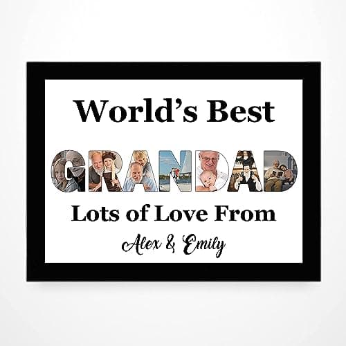 Image of PB TECH Personalised Father's Day Wall Art Prints & Framed with Grandad Pictures Inside the Letters with a Special Message Presents for Dad, Grandfather, Birthday, Christmas, Fathers Day Unique Gift