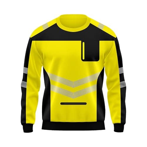 Image of TORO ACTIVA Mens Hi Vis Pullover Pockets Crew Neck Cuffed Sweatshirt Safety Work Wear Reflective Tape High Visibility Security Top S-2XL Black Yellow