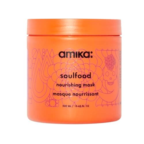 Image of amika soulfood nourishing hair mask - hydrating hair care for dry, damaged strands - lightweight deep conditioner enriched with jojoba seed oil + seabuckthorn - restores softness + shine (500 ml)