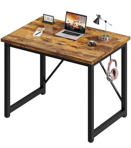 Image of Devoko Computer Desk 80 x 50 x 75 cm, Home Office, Study Writing Desks Small Desks for Small Spaces, Laptop Table for Home Workstations, Industrial Design Black Desk Metal Frame, Rustic Brown