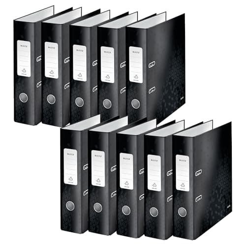 Image of Leitz A4 Lever Arch File, Black, 80 mm Spine Width, Wow Range, 10050095, Design May Vary