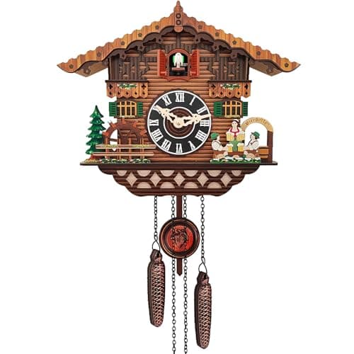 Image of Houbobo Cuckoo Clock, Retro Brown Wooden Wall Clock with Volume Control and Night Mode, Cuckoo Clocks for Home Living Room Office Coffee Bar Decor