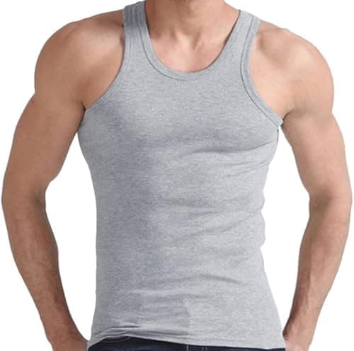 Image of COSHAL® 1 Men's Cotton Vests Tank Tops Sleeveless Plain Breathable Slim Fit Summer Top Vest Everyday Athletic wear, Easy Fit Men Workout Shirts Size S, Grey