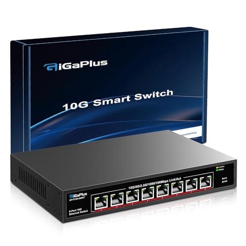 Image of 8 Port 10Gb Ethernet Switch Unmanaged, 8X10Gbe Base-T Ports GiGaPlus 10G Network Switch for 10Gbps NAS, WiFi7 Router, 10Gbps Adapter/NIC. Desktop/19-inch Rack Mount, Plug and Play