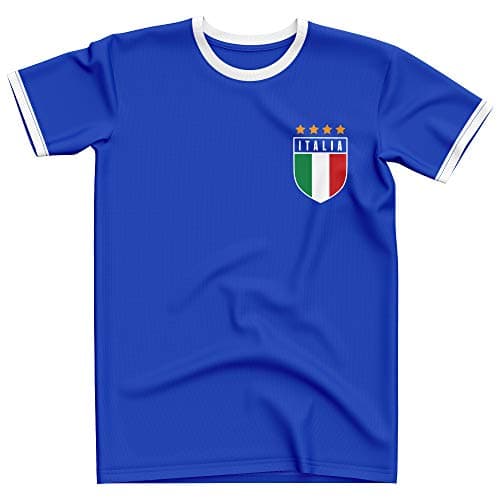 Image of Retro Italy Football Royal Blue Ringer Adults T Shirt World Cup Italia Italian GLI Azzurri Fan - L254e (Medium)