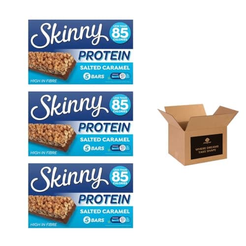 Image of Skinny Protein Bars – Low Calorie High Fibre Healthy Snack Bars Under 95 Calories | Protein Treats for Weight Loss & Slimming Plans, Cereal Bars Healthy Snacks (Pack 3(15 Bars), Salted Caramel)