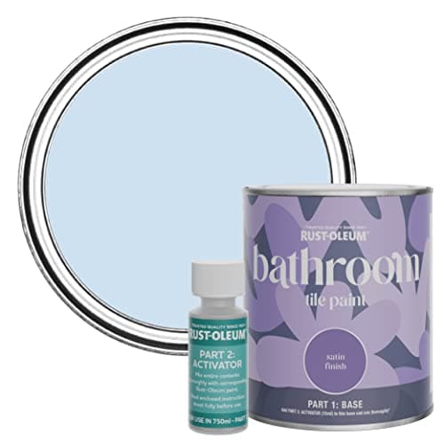 Image of Rust-Oleum Blue Water-Resistant Bathroom Tile Paint in Satin Finish - Powder Blue 750ml