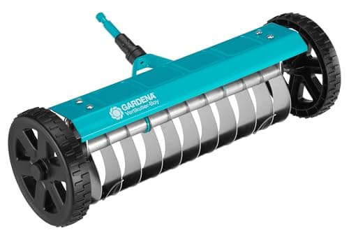 Image of Gardena combisystem Vertical Cutter: The hand-powered lawn scarifier for getting rid of moss, weeds, and thatch, 32 cm working width, with robust wheels and supporting axle for easier work (3395-88)