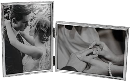 Image of LEADEX Vertical Horizontal Combo- Double 4 by 6 Inch Metal Folding Picture Frames-(1 Landscape and 1 Portrait Style) (Silver)