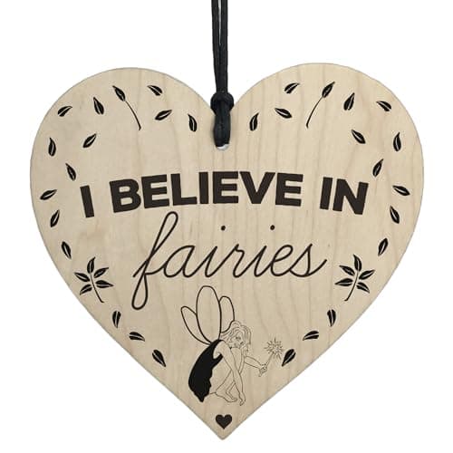 Image of Red Ocean I Believe In Fairies Wooden Hanging Heart Garden Plaque Fairy Lover Gift Sign