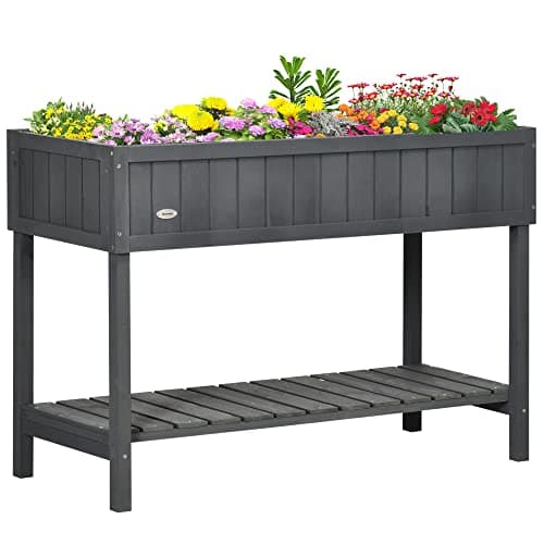 Image of Outsunny Wooden Herb Planter with 8 Pocket, Raised Bed Container Garden Planter Boxes, 110L x 46W x 76Hcm, Dark Grey