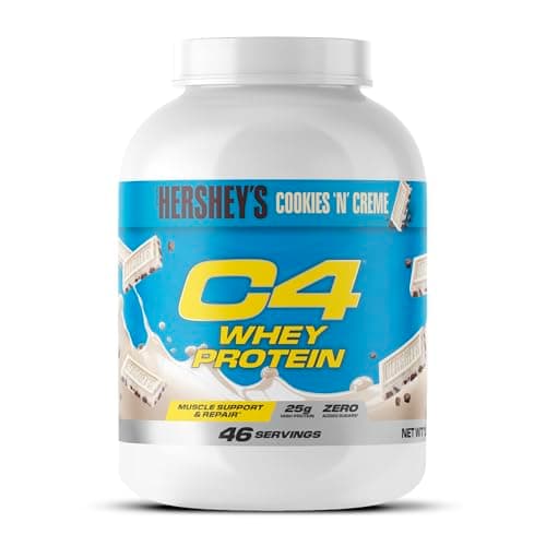 Image of Cellucor C4 Whey Protein Powder, Hershey’s Cookies & Cream, 25g Protein, Low Sugar, Post-Workout Recovery, 46 Servings