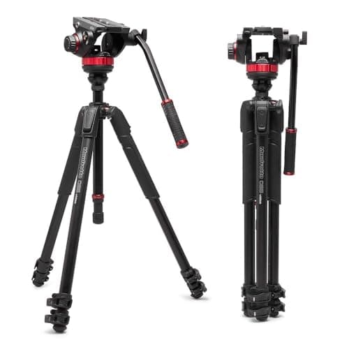Image of Manfrotto 055 Video Tripod w/502 Video Fluid Head, Aluminium, Professional Heavy Duty Tripod-System, with Levelling Column, Lever Lock, Camera Stand, for DSLR/Mirrorless Cameras, Camcorders