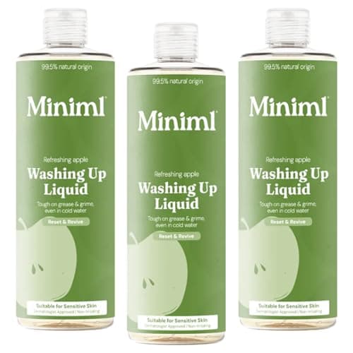 Image of Bundle - Miniml Washing Up Liquid Apple - 400ml - Plant Based Vegan Dish Soap, Biodegradable, Non-Toxic, Tough on Grease, Gentle on Hands - Pack of 3