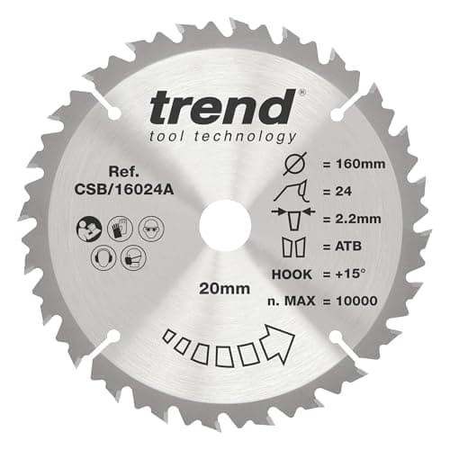 Image of Trend Wood Circular Saw Blade, 160mm Diameter, 20mm Bore, 24 Teeth, 2.2mm Kerf, +15° Hook, TCT, Medium Finish, CSB/16024A