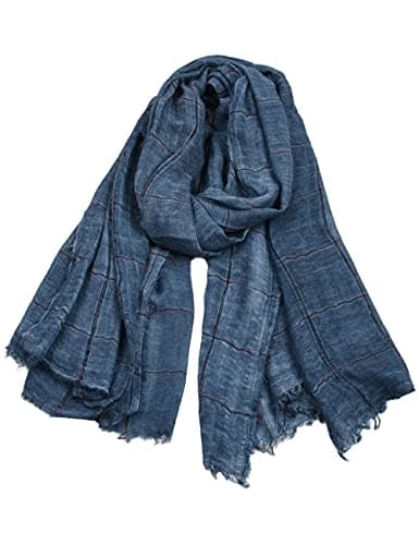 Image of Kangqifen Unisex Soft Plaid Scarf Cotton Linen Check Large Scarves for Summer or Winter Navy blue