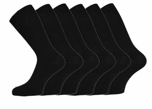Image of Mens 100% Cotton Non-Elastic Loose Wide Top Socks, Size 6-11 UK Black (12 Pairs)