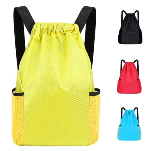 Image of Didiseen Drawstring Bags Waterproof Swim PE Bag Unisex Large Sports String Backpack Oxford Fabric Gym Sack for School Travel Swimming Holidays Climbing Hiking (50x44,Yellow)