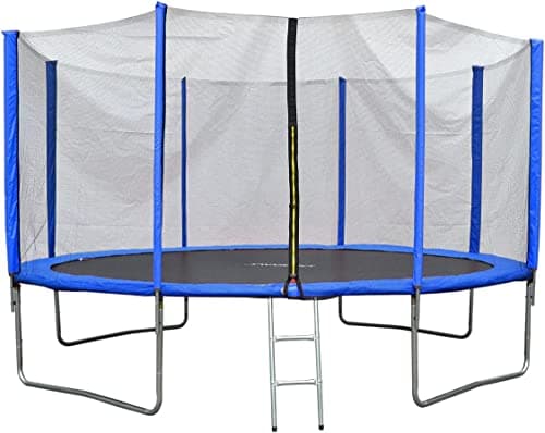 Image of EVRE Trampoline 10ft Blue with Zipped Safety Enclosure Ladder Steel Frame Safety Pad TÜV Rheinland Certified Kids and Adults 305cm trampoline 10ft