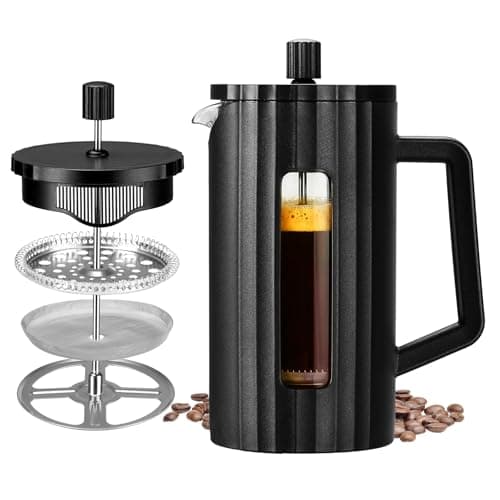 Image of Otopone Cafetiere, 1L / 8 Cups French Press, Heat Resistant Coffee maker with 3 Level Filtration System, Coffee Pot for Travel and Home Gift (Black)