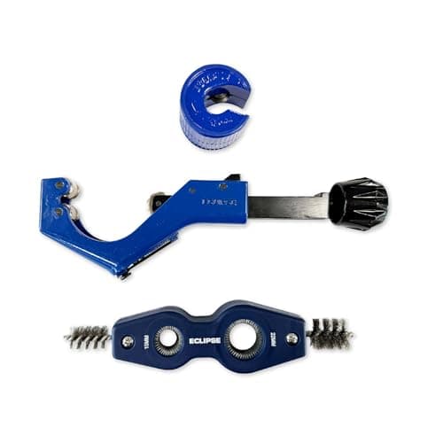Image of Eclipse Professional Tools ECLCOP3PC 3-Piece Pipe Cutting & Deburring Tool Set – Tube Cutter 6–50mm, 15mm Copper Pipe Slicer & 4-in-1 Cleaning Tool – Plumbing Kit for Copper Pipes & Maintenance