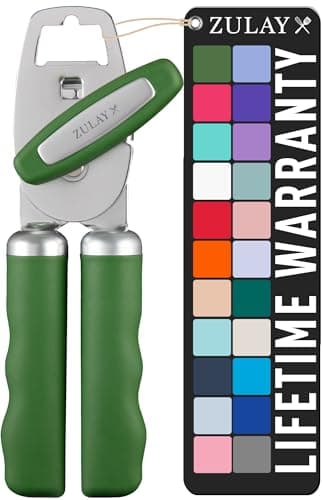 Image of Zulay Kitchen Tin Opener - Heavy Duty Can Opener Manual with Bottle Key - Rust Proof, Stainless Steel, Arthritis-Friendly, Hand Tool for Seniors with Turn Knob & Comfy Soft Good Grip Handles - Green