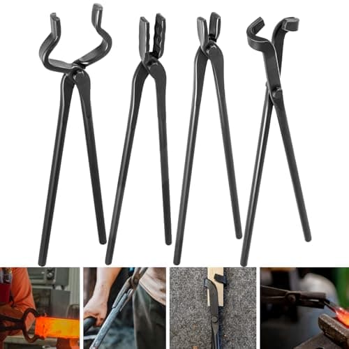 Image of Blacksmith Tongs Set Knife Making Forge Tongs for Bladesmithing & Blacksmithing - 4 Tongs Tool Kit