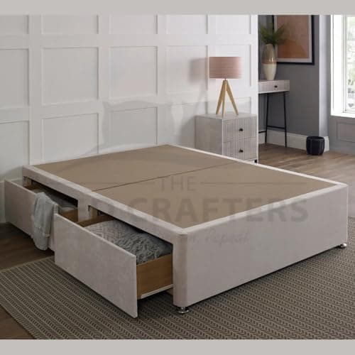 Image of BED CRAFTERS | Luxury Divan Bed Base with 2 or 4 Drawers Storage Options | Upholstered Plush Velvet | Single, Double, King, UK (Mustard Plush, 3ft Single (No Drawers))