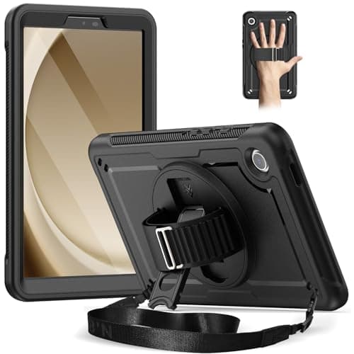 Image of Timecity for Samsung Galaxy Tab A9 Case 8.7" 2023, Shockproof Sturdy Case with Screen Protector,Kickstand/360 Rotating Hand Strap,Pencil Holder, Heavy Duty Cover for Galaxy Tablet A9 Kids,Black