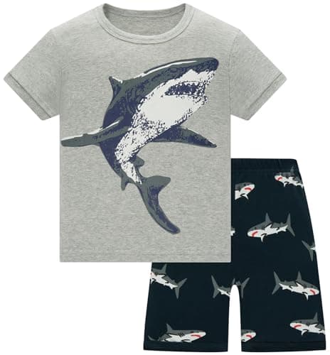 Image of TEDD Boys Pyjamas Shorts Set Shark Nightwear Cotton Toddler Clothes Short Sleeve Sleepwear 2 Piece Outfit for Kids Age 7-8 Years