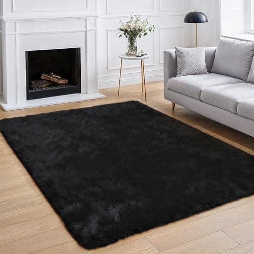 Image of BEIMO Soft Fluffy Rugs for Bedrooms 120x170cm, Super Plush Shaggy Area Rug, Faux Fur Carpets, High Pile Rug Non Shedding, Soft Rugs for Living Room, Pure Black