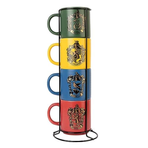 Image of Grupo Erik Mugs Set of 4 - Harry Potter Merchandise | Stacking Mugs with Stand 10.8 oz - 300ml Coffee Cups Espresso | Harry Potter Gifts for Friends