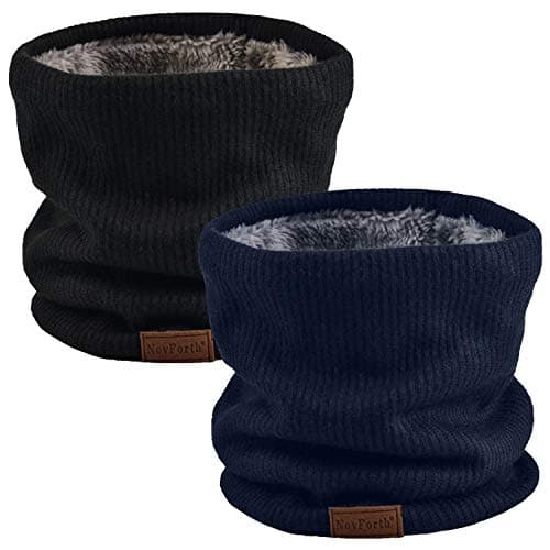 Image of NovForth Neck Warmer Double-Layer Fleece Lining Knit Winter Infinity Scarf Chunky Thick Windproof Circle Loop Scarves Navy and Black Pack of 2