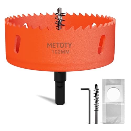 Image of METOTY 102mm Bi-Metal Hole Saw,Universal HSS M42 Hole Saws,with Triangular Shaft Adapter and Centring Drill, One Free Dust Bag for Aluminum, Metals, Plastics, Acrylic Glass, Wood, Gypsum board