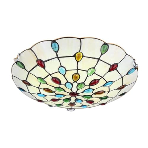 Image of Chao Zan Tiffany Style Ceiling Light, Victorian Stained Glass, Semi-Flush Mount, Multicoloured Floral Design,Retro Lighting Fixture E27 Bulb,Bedroom/Dining Room/Entryway/Living Room/Kitchen (D:30CM)