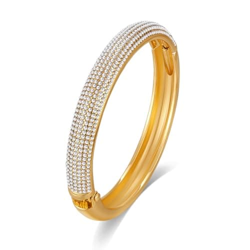Image of ENSKEFEN Trendy Cubic Zirconia Gold Bangle Bracelets for Women Chunky Hinged Cuff Open Gold Bracelets Minimalist Bangle Jewellery