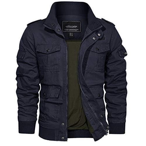 Image of EKLENTSON Military Jacket Mens Winter Coat Outdoor Fishing Cargo Jacket Windproof with Multi Pockets, Blue Navy, L