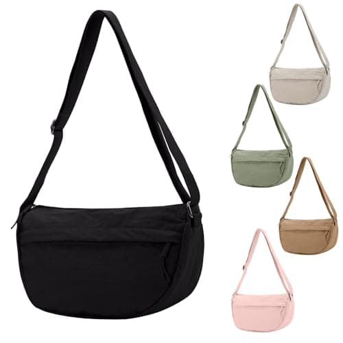 Image of Crescent Bag Crossbody Bags for Women Trendy Small Nylon Fanny Pack Sling Hobo Bag Soft Casual (Black)