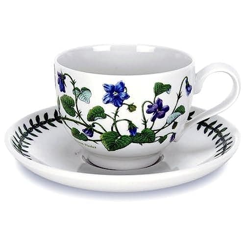 Image of Portmeirion x Botanic Garden Set of 6 Cup and Saucers -Traditional Earthenware Tea or Coffee Cups, Made in England, Dishwasher & Microwave Safe, Elegant Design for Everyday Use, 0.2L