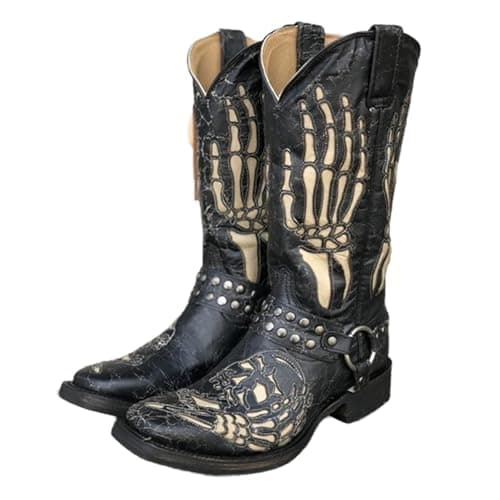 Image of Generisch 2025 Men's Mid-Calf Gothic Boots Low Heel Zipper Casual Shoes for Halloween Daily Shoes Deals Men, black, 11 UK