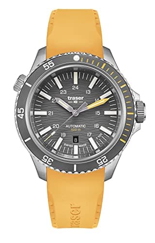 Image of Traser H3 P67 500m Automatic Diver Watch, Dial: Grey/T100/Rubber Strap: Orange, Bracelet