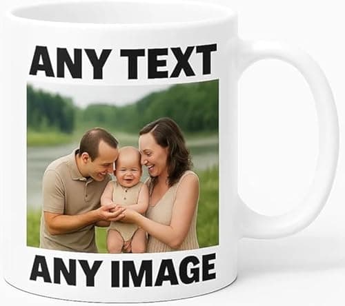 Image of Personalised Mug Any Text & Photo – Customised Mug & Cup with Name, Logo or Design – Personalised Gift for Valentine's Day, Men, Women, Birthdays and Anniversaries – 11 Oz Tea Cup