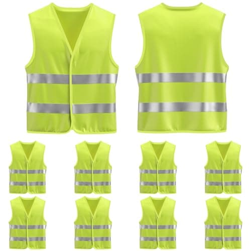 Image of Newthinking10 PCS High Vis Vests Yellow, Hi Visibility Jacket with 2 Reflective Stripes, High Visibility Safety Vests for Adults, Construction Worker, Event Staff, Night Riding