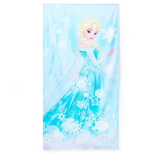 Image of Disney Store Official Elsa Beach Towel Frozen Soft Cotton Quick Dry Pool Beach Bath Towel for Kids, H150 x W74cm