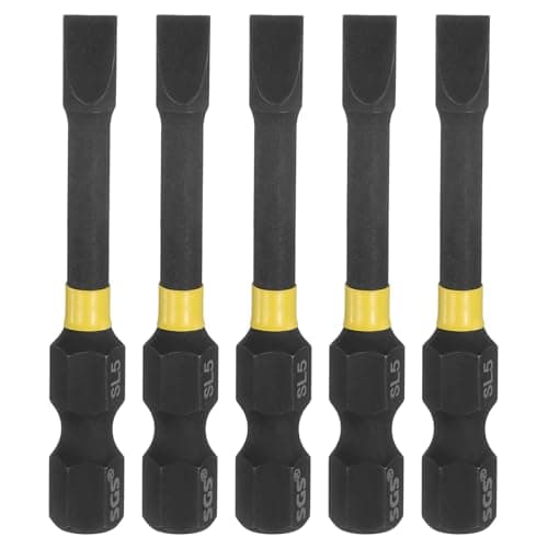 Image of sourcing map 5pcs SL5 Slotted Impact Screwdriver Bits 5mm Slotted Tip 1/4" Hex Shank 50mm (2") Long Magnetic Flat Head Phosphated S2 Steel Screw Driver Drill Bits Electric Power Tool